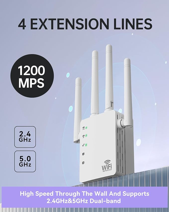 WiFi Extender Signal Booster, 1200Mbps Dual Band 2.4G&5.0G Signal WIFI Booster, WIFI Extender Covers Up to 13888 Sq.ft and 150+ Devices, WIFI Repeater with Ethernet Port - Internet booster for Home