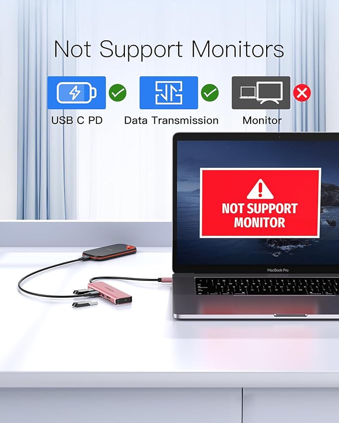 USB C Hub, 10Gbps USB 3.1 Adapter for MacBook, with 100W PD Charging, 2 USB C 3.1 10Gbps and 2 USB A 3.1 Data Ports, Compatible with Surface, XPS, Samsung, Dell and More (Rose Gold)