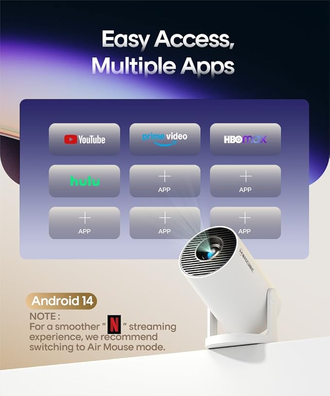 Magcubic 2025 Upgraded HY300PRO Mini Projector with WiFi and Bluetooth, Portable Projector 4K Support, Auto Keystone, 180 Degree Rotation, Smart Proyector for Home Outdoor Android 14