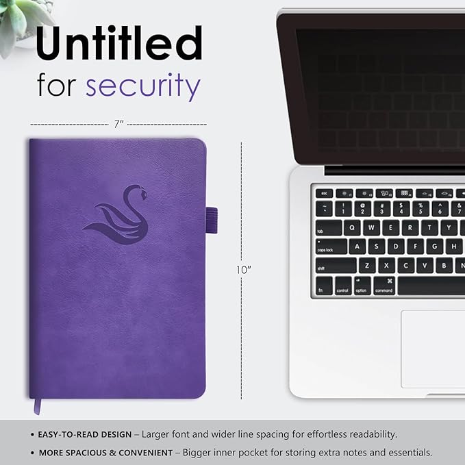 Elegant Password Book with Alphabetical Tabs - Hardcover Password Book for Internet Website Address Login - 7" x 10" Password Keeper and Organizer w/Notes Section & Back Pocket (Violet Purple)