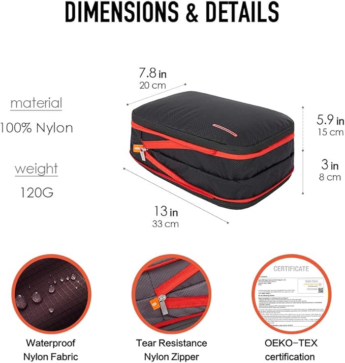 Bee Nesting BeeNesting Waterproof Compression Packing Cubes 5/6/8 sets, Large Travel Packing organizers for Carry on Luggage, 2 Sides Expandable Storage Bags (Blue Red, 9L)