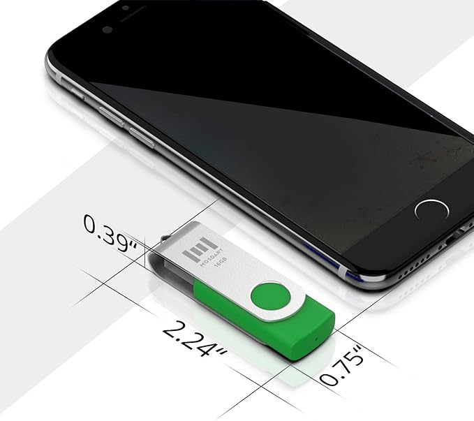 MOSDART USB2.0 16GB Flash Drive, Swivel Design with LED Indicator, Keychain Loop, FAT32 Memory Stick for Data Storage, Green(Pack of 10)