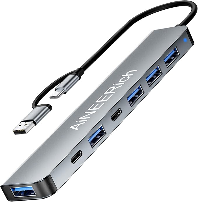 USB C Hub Multiport Adapter,7 in 1 USB-C & USB A Hub Expansion Multi USB3.0/2.0 Port,Aluminum USB Type C Hub for iPhone 16 15,Laptop,PC,Mac,MacBook Pro Air,iPad,Desktop,Grey