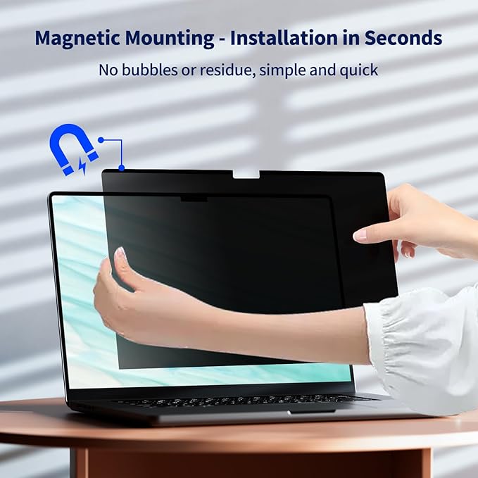 Magnetic Privacy Screen for MacBook Air 13.6/13 Inch (2022-2025, M2, M3, M4), Removable Matte Laptop Privacy Screen Anti Glare Blue Light Filter - Anti-Spy for Mac 13.6in Computer