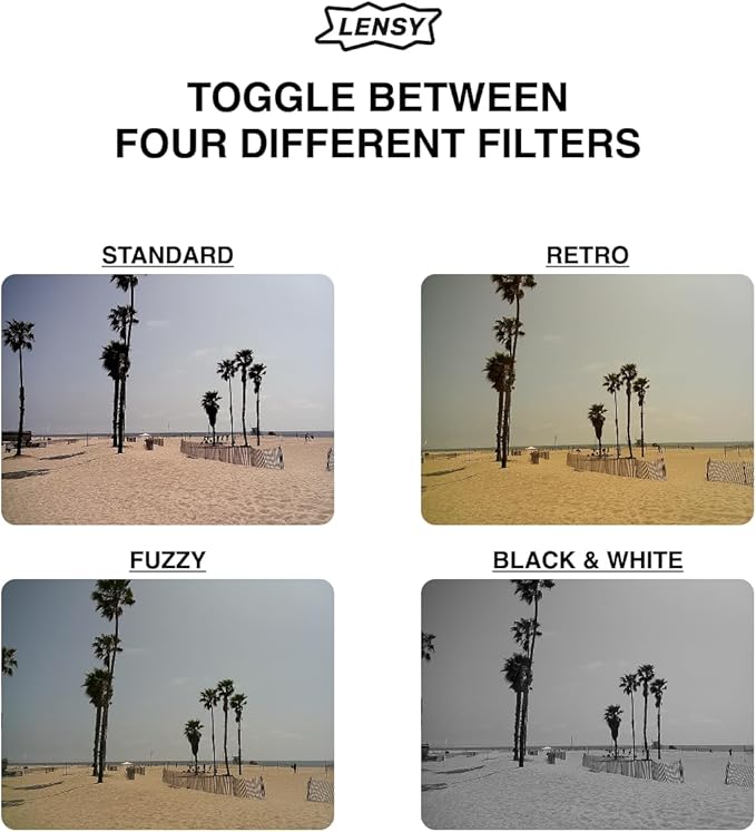 LENSY Screen Free Digital Camera | Four Built in Filters | Rechargeable, 8mp, Lightweight, Focus-Free, Auto-Flash, Easy-to-Use, Reusable, Retro Film-Style Photos (Pink)