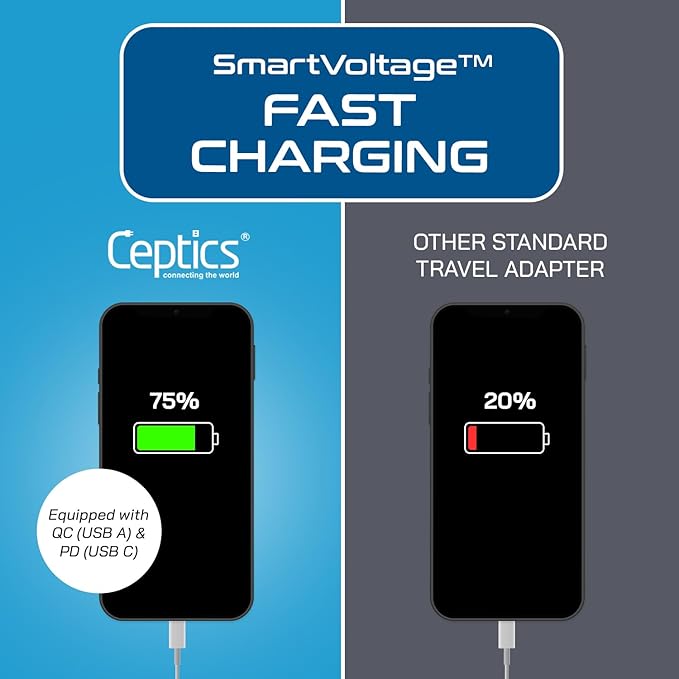 Ceptics South Africa Travel 2 Pack Plug Adapter QC 3.0 & PD, Safe Dual USB & USB-C - 2 USA Socket Compact & Powerful - Use in S. Africa Botswana - Type M AP-10L - Fast Charging