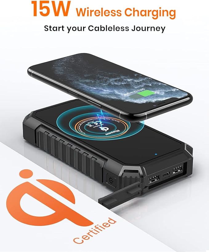 Riapow Solar Charger Power Bank - 26800mAh/98000mWh Wireless Portable Charger with USB C – PD QC3.0 Fast Charging Battery Bank - External Battery Pack with 4 Outputs for Phone, Flashlight for Camping