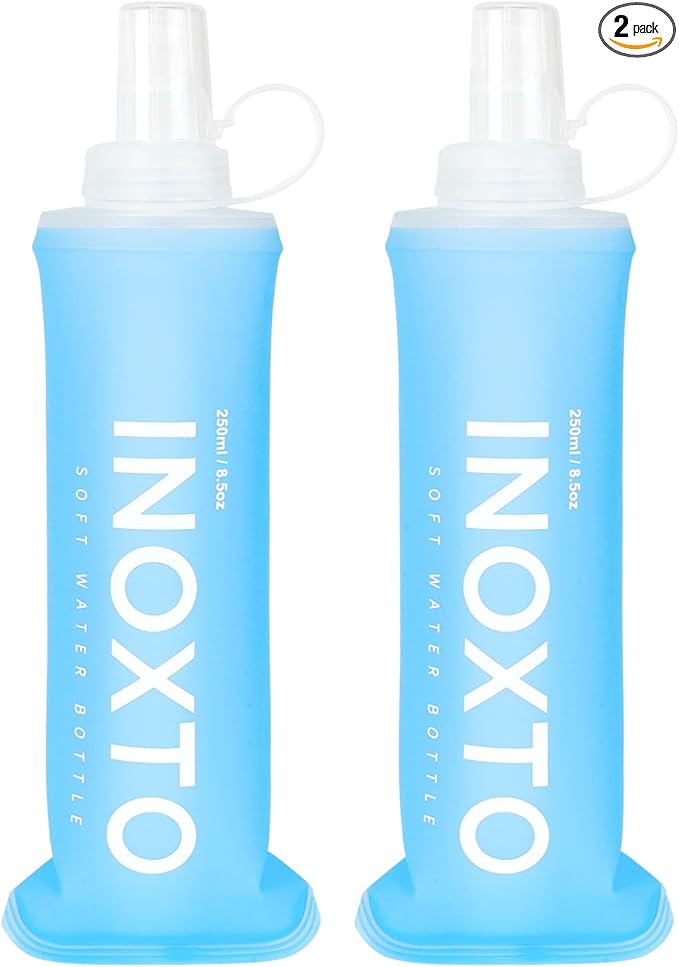 INOXTO Soft Flask,Collapsible Soft Water Bottles for Hydration Vests and Running Packs, Soft Flask Running Bottles for Hiking Cycling(250/500 ml) (2 PCS 250ML)