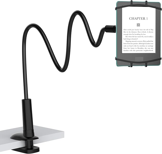 Gooseneck Kindle Holder for Reading in Bed, 360° Adjustable Cell Phone Stand for Desk, Flexible Lazy Arm Mount Clamp,Kindle Paperwhite Stand Accessories,Compatible with 4-8 Inches Device