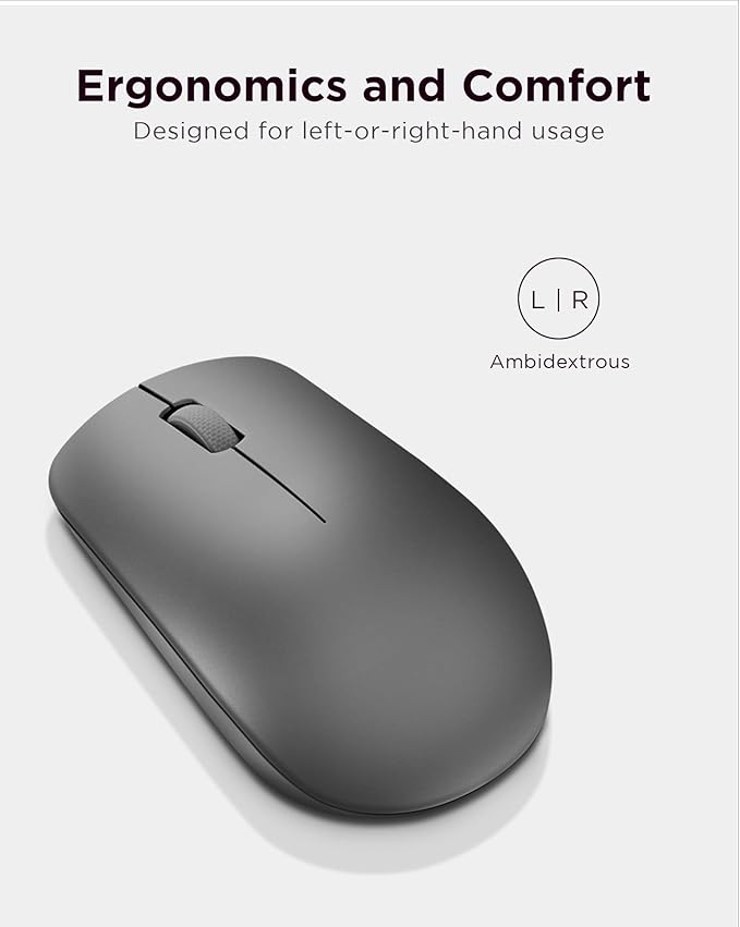 Lenovo 530 Full Size Wireless Computer Mouse for PC, Laptop, Computer with Windows - 2.4 GHz Nano USB Receiver - Ambidextrous Design - 12 Months Battery Life - Graphite Grey