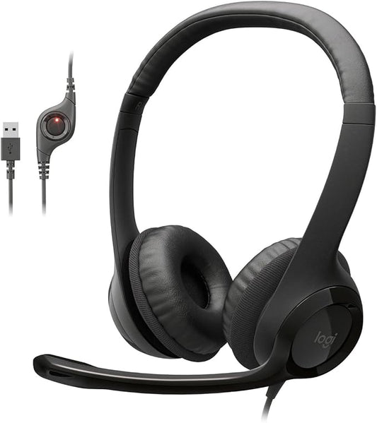 Logitech H390 Wired Headphones with Mic, USB-A Headset with Microphone for PC, Noise Cancelling Microphone for Video Meetings, Music, Gaming - Black