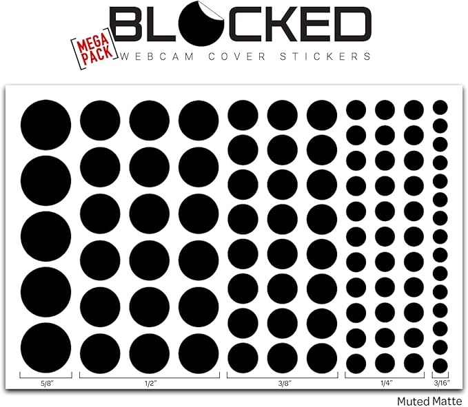Stackable Webcam/Camera Vinyl Covers | 95 Low-Tack Restickable Webcam Sticker | 5-Sizes | Black 95-Pack (Muted Matte)