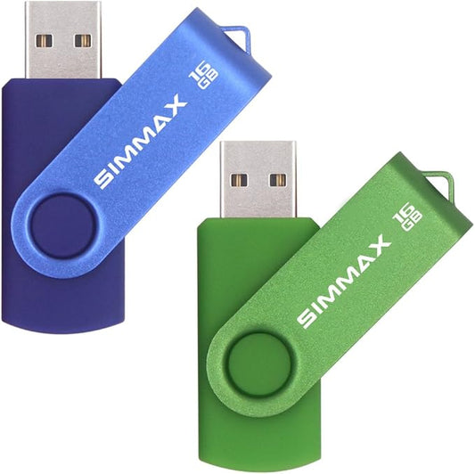 USB Flash Drives 2 Pack 16GB Memory Stick Swivel Design USB 2.0 Flash Drive Thumb Drive Zip Drives (16GB Blue Green)