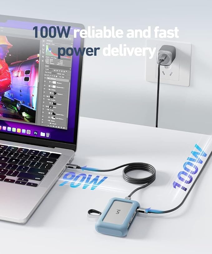 uni USB C Hub, 8-in-1 USB Type C Multiport Hub, 4K @60Hz HDMI, 1-Gbps LAN, 100W PD, 5 Gbps USB 3.0, Compatible with iPad Pro, MacBook Pro/Air, Dell XPS, Galaxy, etc, 3FT