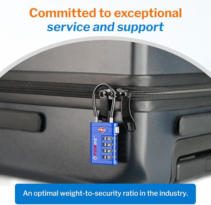 Forge TSA Approved Luggage Locks 4 Digit Combination TSA Travel Locks with TSA008, Open Alert Indicator, Zinc Alloy Body for Luggage, Suitcase, Backpack, and More. Blue 2 Locks.
