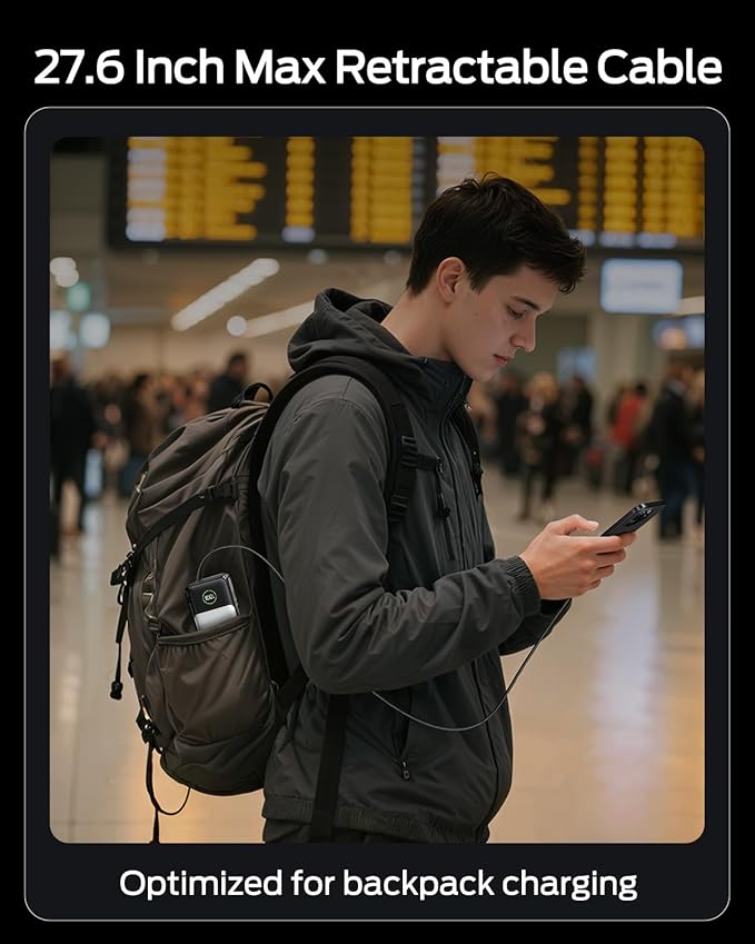 MOVE SPEED Portable Charger Laptop Power Bank 20000mAh 65W, Travel Essentials Battery Pack with Built-in Retractable USB-C Cable & Wall Plug, for MacBook/iPhone 17/16/15/iPad/Galaxy/Dell/HP and More