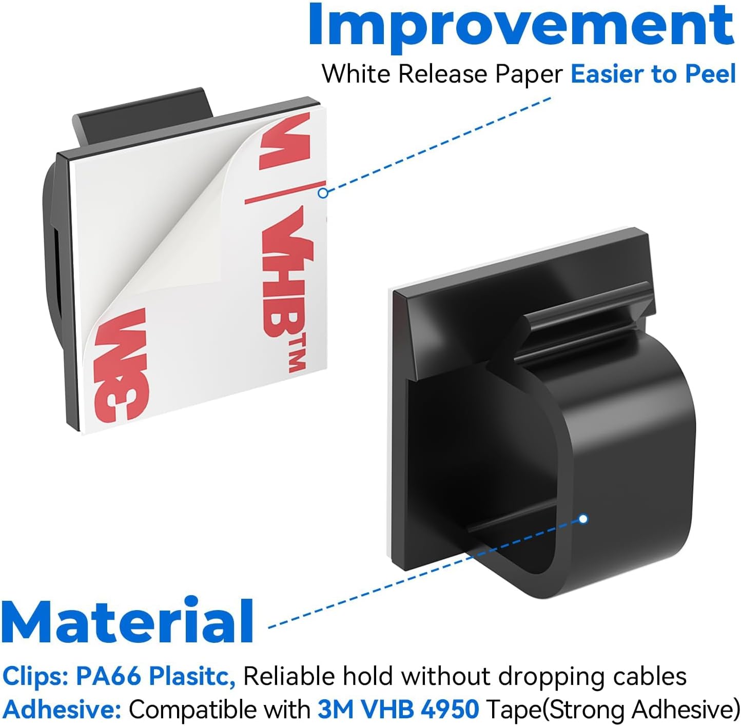 Large Cable Clips 40pcs with Strong Adhesive Tapes,Wire Holder Organizer Cord Management for Car, Office and Home (Black- L05(40PCS))