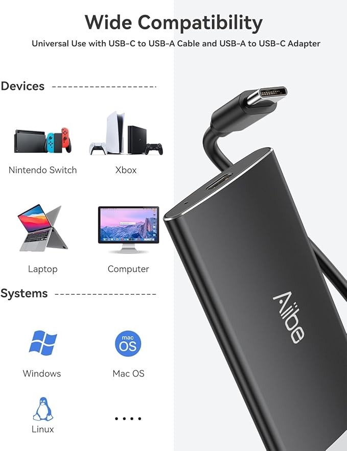 Aiibe 500GB External Solid State Drive USB C Portable SSD USB 3.2 Gen 2, Up to 1050MB/s, External SSD 500GB External Hard Drive for iPhone 15/Pro, Laptop, Mac and PS4 (Black)