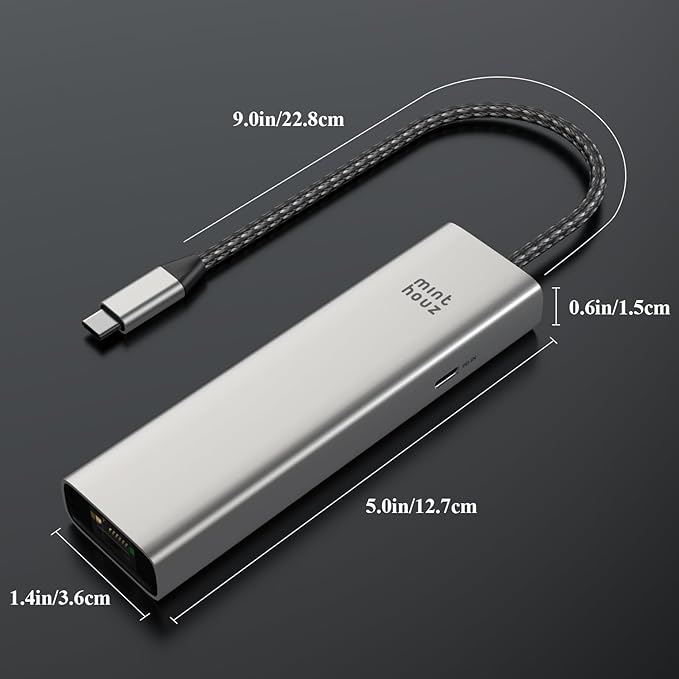 Minthouz USB C Hub, 6 in 1 Laptop Docking Station, Multiport Adapter with HDMI 4K@60Hz, 1000Mbps LAN, USB 3.0 Ports, PD 100W Charging, Compatible with Surface, M1, M2, M3, HP, Lenovo