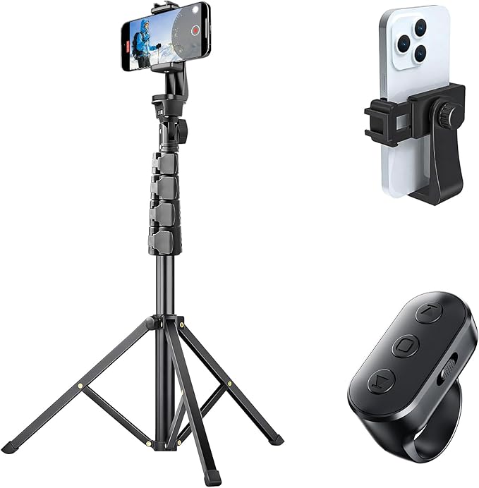 Phone Tripod Stand with Remote Zoom for Video Recording, Vlog Selfie Stick Tripod with Wireless Camera Shutter, Travel Extendable Phone Holder Compatible with iPhone Android Smartphones
