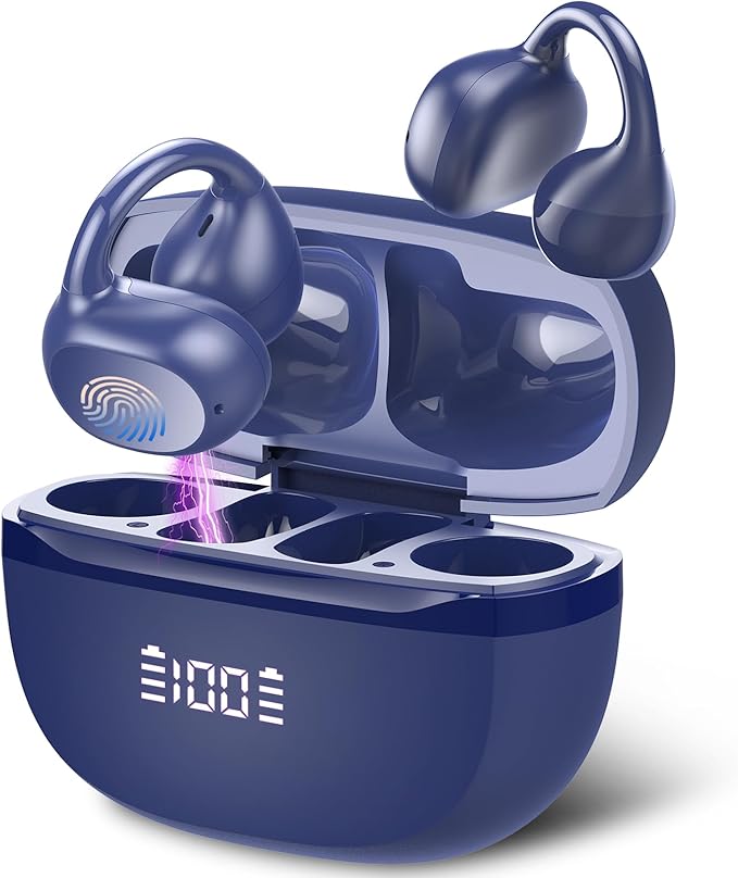Open Ear Earbuds,Wireless Earbuds Bluetooth 5.4 Ergonomic Clip-On Ear buds, Bone Conduction Over The Ear Headphones 48H Playtime, Perfect Running Headphones for Sports IPX7 Waterproof Touch Controls