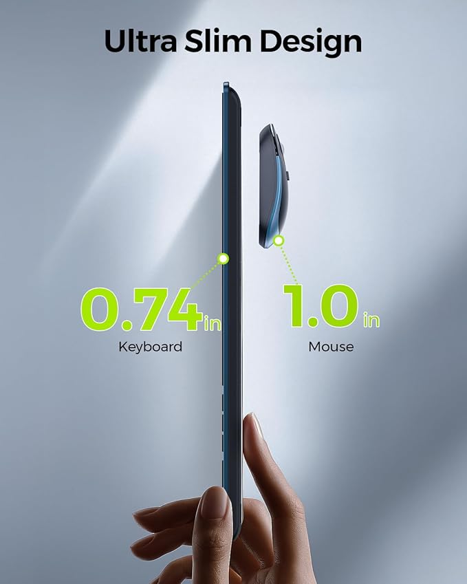 Wireless Keyboard and Mouse Combo - Full Size Slim Thin Wireless Keyboard Mouse with Numeric Keypad 2.4G Stable Connection Adjustable DPI (Dark Blue)