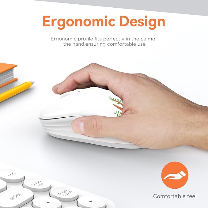 Cute Wireless Mouse, Dual Mode, Bluetooth & 2.4GHz USB Receiver, Silent Clicks, AA-Battery Powered, Handy & Durable, Lovely Little Fox Pattern for Kids and Students on Laptops, Mac, iPad, PC