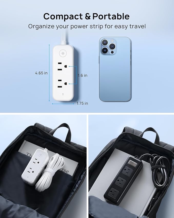 TROND Flat Plug Power Strip, 6 Widely Spaced Outlets and 3 USB Ports, Extension Cord 5ft, Wall Mountable, 1440J Surge Protector for Home Office Travel, White