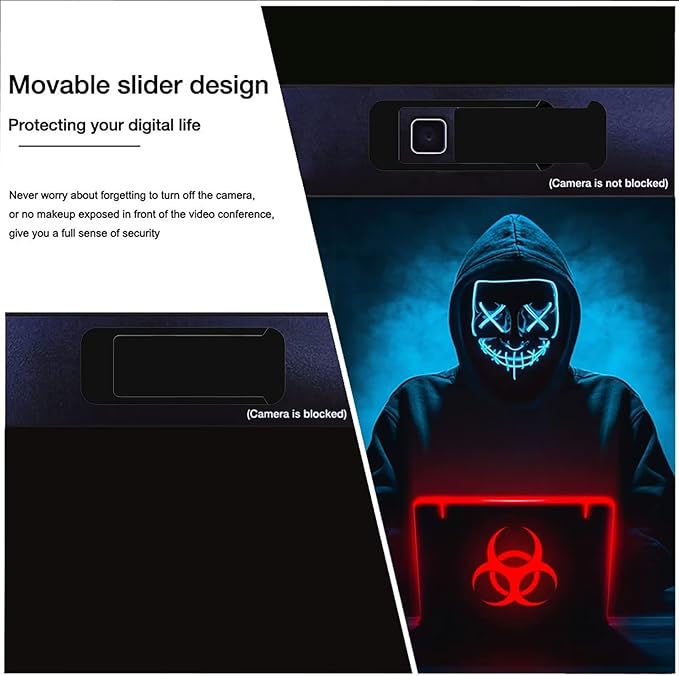 Laptop Camera Cover Slide, Webcam Cover Slide, Ultra-Thin, US Flag Pattern Design, 6 Pack Apply to Laptop, Tablet, MacBook Camera Cover Slide Protect Your Privacy (Black & 6-Pack)