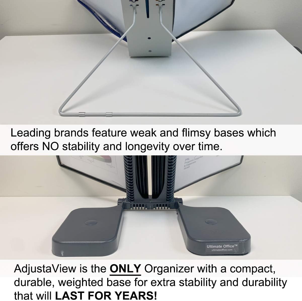 Ultimate Office AdjustaView 20-Pocket Desk Reference Organizer with Easy-Load Pockets and Compact Weighted Base for Stability (Colored Pockets)