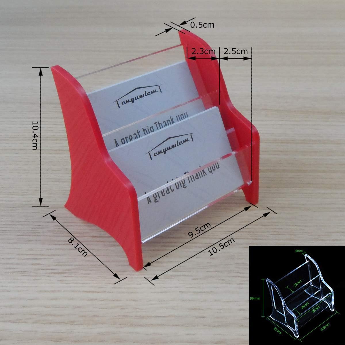Enyuwlcm Acrylic 2 Tier Business Card Holder Display for Desk Elegant Business Card Stand for Office Counter Red/Clear