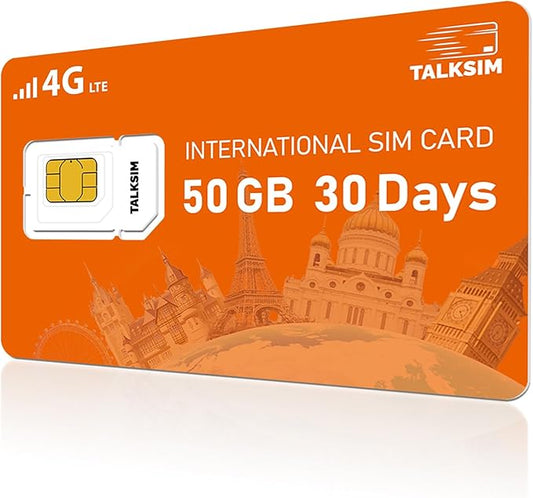 International Data SIM Card 50GB 30Days for Europe Travel, 4G LTE Coverage for 45 Countries USA, UK, Europe, Asia and Africa, Data Only SIMCard for Unlocked Devices – No Contract