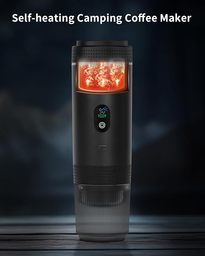 Portable Electric Espresso Machine, Travel Coffee Maker Brewer Compatible with Ground Coffee & NS Capsules (Black with LCD Screen)