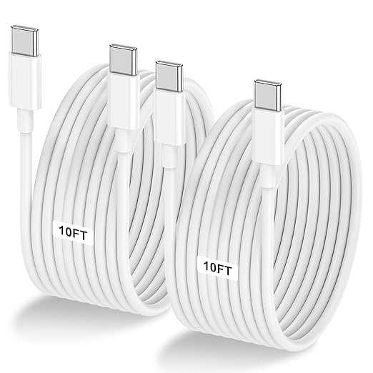 2-Pack 10FT 60W USB C to USB C Cable, Type C to Type C Cable,Fast Charging Cable for iPhone Air 17 16e 16 15 Pro Plus Pro Max，for Galaxy S25/S24, for iPad Pro/Air/mini, for MacBook Pro/Air and More