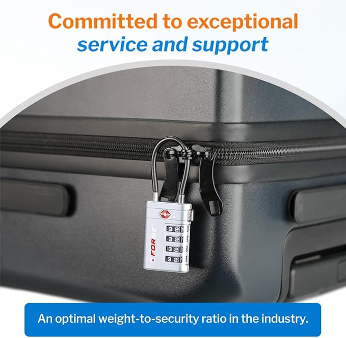 Forge TSA Approved Luggage Locks 4 Digit Combination TSA Travel Locks with TSA008, Open Alert Indicator, Zinc Alloy Body for Luggage, Suitcase, Backpack, and More. Silver 2 Locks.
