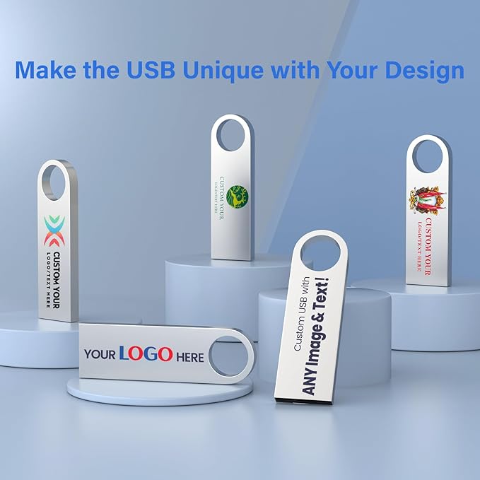 Customizable Flash Drives 4GB, Wooolken Personalized USB 2.0 Thumb Drives 10/20/50/100 Pack, Logo Pendrive Custom Memory Stick USB Engraved Logo (Metal)