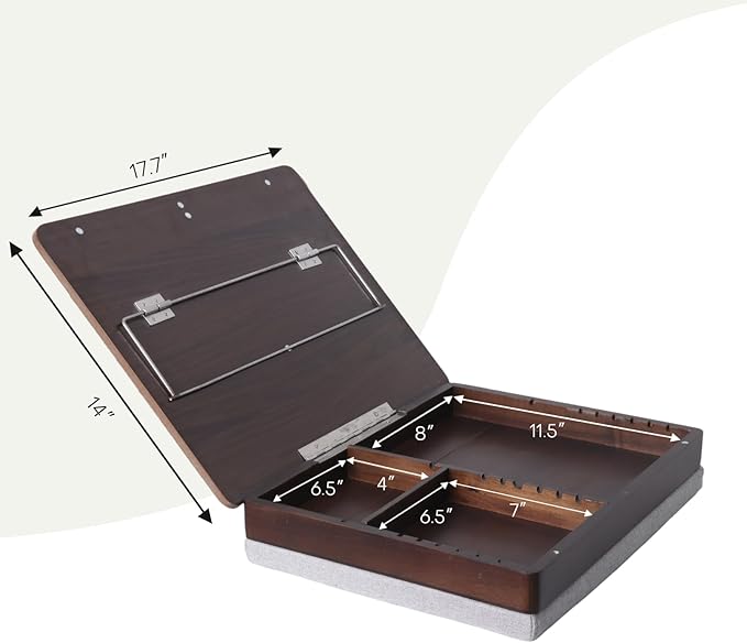 Acacia Wood Easel Lap Desk for Adults, Foldable, Fits up to 17.3 Inch Laptop with Storage and Cushion, Height Adjustable Laptop Pad for Writing, Drawing, and More