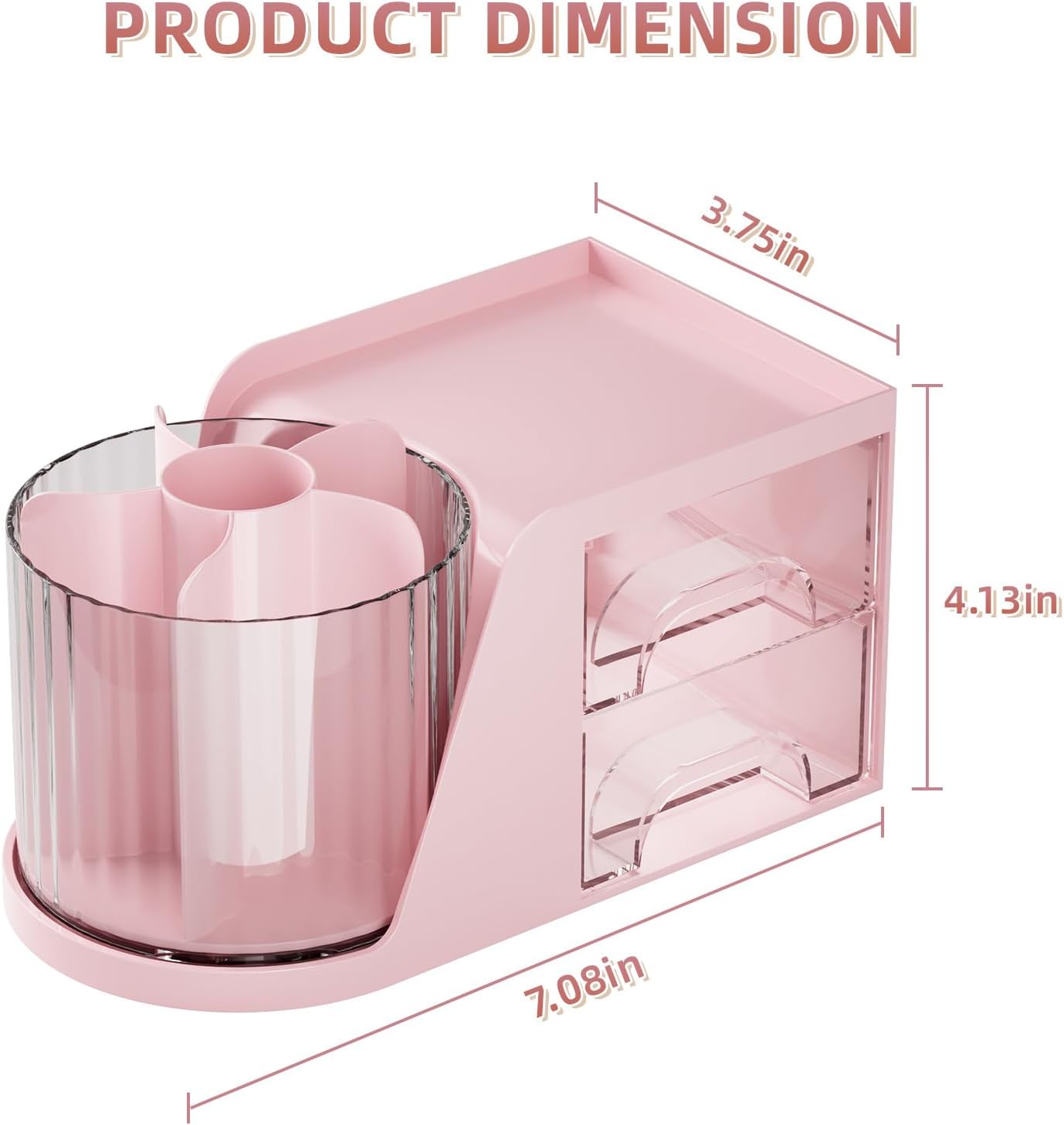 Marbrasse Desk Organizer with 2 Drawer, 360°Rotating Pen Holder, Desk Organizers and Accessories with 6 Slots Pencil Organizer + 2 Drawer, Art Supply Storage Box Caddy for Office (Pink)