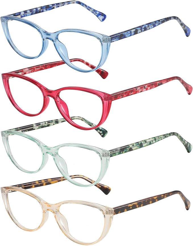 Przene 4 Pack Blue Light Blocking Reading Glasses,Readers for Women and Men with Spring Hinge