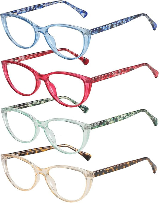Przene 4 Pack Blue Light Blocking Reading Glasses,Readers for Women and Men with Spring Hinge