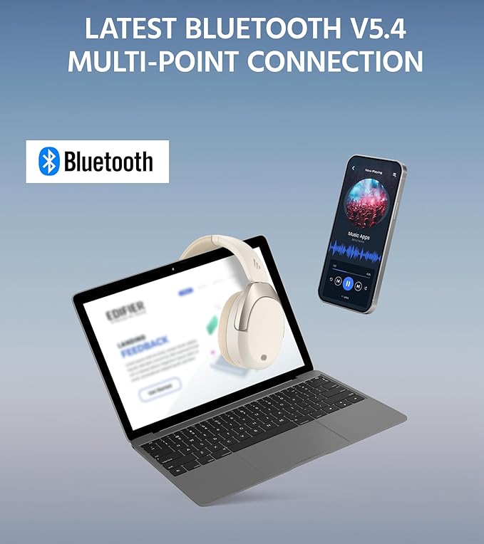 Edifier W830NB Wireless Over Ear Headphones with -45dB Active Noise Cancelling, 94H Playtime, LDAC Hi-Res Sound, Spatial Audio, Fast Charging, Multipoint Connection, Bluetooth V5.4 - Ivory