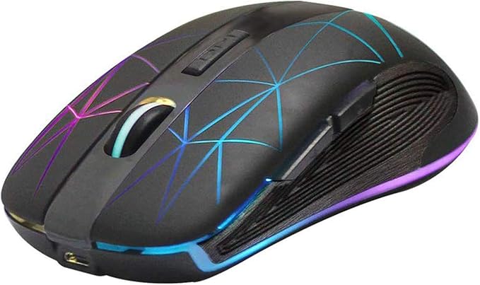 Rii RM200 2.4G Wireless Mouse with USB Nano Receiver, 5 Buttons Rechargeable Mouse,Colorful Backlit RGB Gaming Mouse for Notebook,PC,Computer-Black