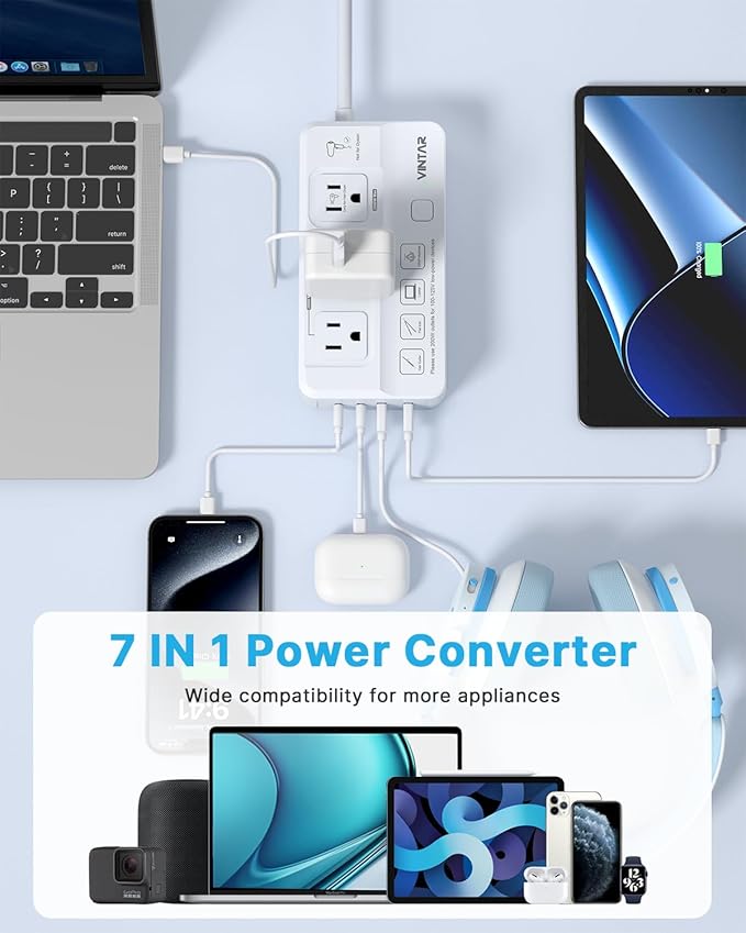 220V to 110V Voltage Converter, VINTAR 2000W Travel Converter for Hair Dryer and 200W Power Converters for Curling Iron, Universal Travel Adapter Step Down Transformer for US to Europe UK India AU SA