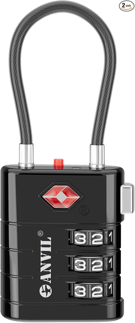 ANVIL TSA Approved Luggage Locks – High Security TSA008 Combination Travel Locks with Inspection Indicator for Suitcases and Backpacks. (1, Black)