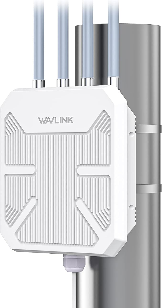 Outdoor WiFi Extender, WAVLINK WiFi 6 AX1800 WiFi Extender Signal Booster with PoE, Long Range Outdoor WiFi Access Point, IP67 Weatherproof, 4x8dBi Antennas, for Farm, Yard, Campsite, Starlink