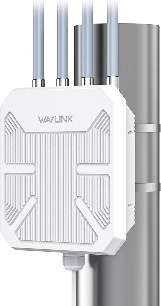 Outdoor WiFi Extender, WAVLINK WiFi 6 AX1800 WiFi Extender Signal Booster with PoE, Long Range Outdoor WiFi Access Point, IP67 Weatherproof, 4x8dBi Antennas, for Farm, Yard, Campsite, Starlink