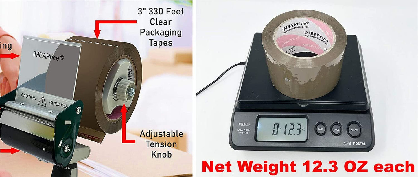 iMBAPrice 3-inches Shipping Packaging Tape - 1 Box of Premium (24 Roll of 110 Yards) 24 x 330 Feet Long 3" Wide Heavy Duty Brown Moving Packing Tape