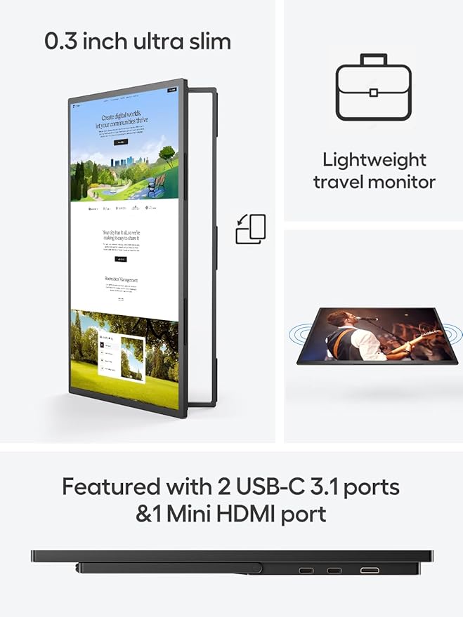 UPERFECT Portable Monitor 18.4-inch 4K 60HZ 10 Bit w/VESA & Stand 180° Adjustable Ultra-Slim & Lightweight Frameless FHD FreeSync IPS HDR Gaming Display, Travel Second Monitor for Laptop