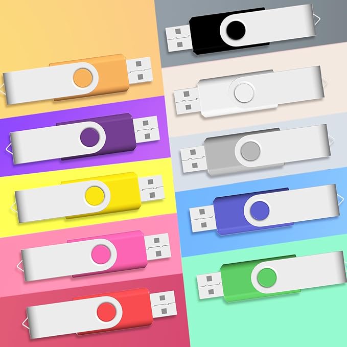 JBOS 32GB USB 3.0 Flash Drive 10 Pack - Swivel Thumb Drives in Mixed Colors