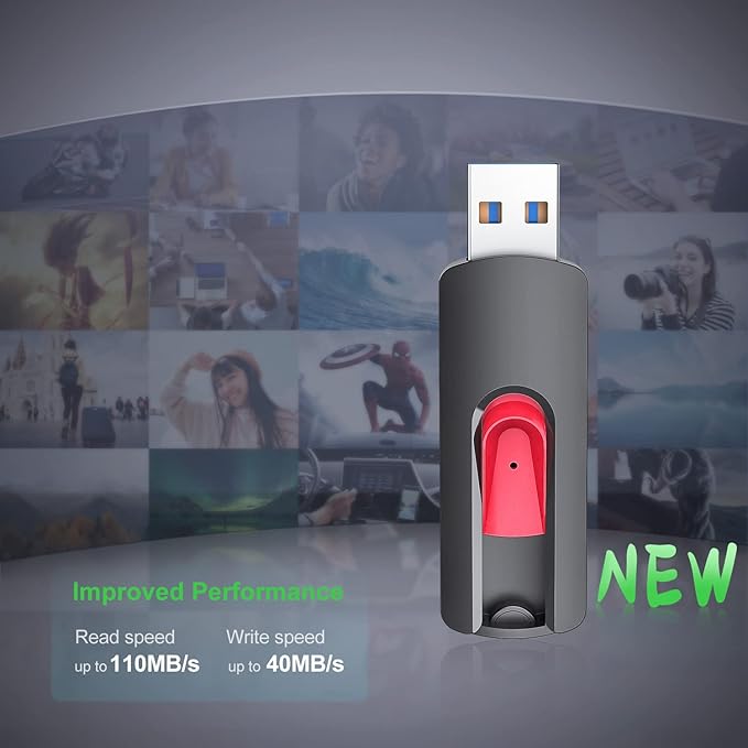 RAOYI 3 Pack 128GB USB 3.1 Flash Drive, High Speed Renewed Colorful Thumb Drive Slide Retractable USB Stick Portable Memory Stick with Lanyard Hole (Green, Red, Blue)